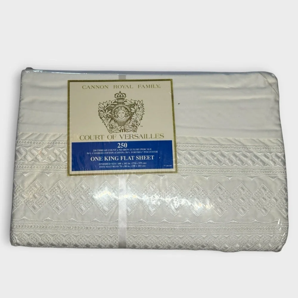 Vintage NEW Cannon Royal Family‎ Court of Versailles White King Flat Sheet USA